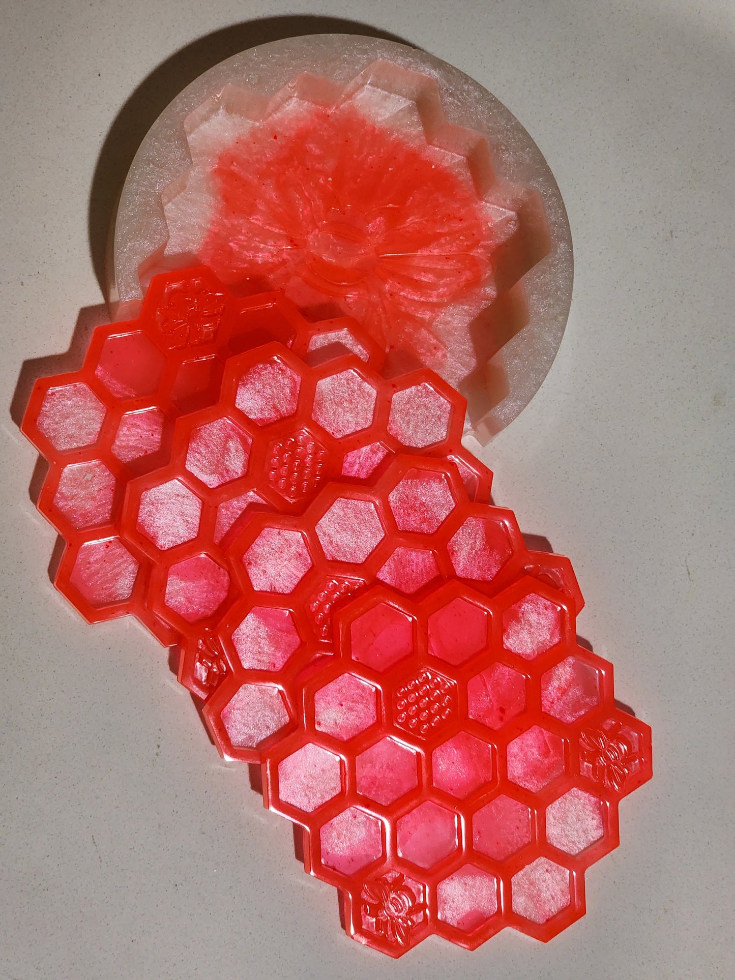 Honeycomb Coaster Set & Holder -Electric Watermelon