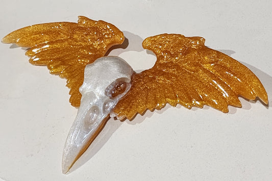 Raven Skull with Wings - Gold