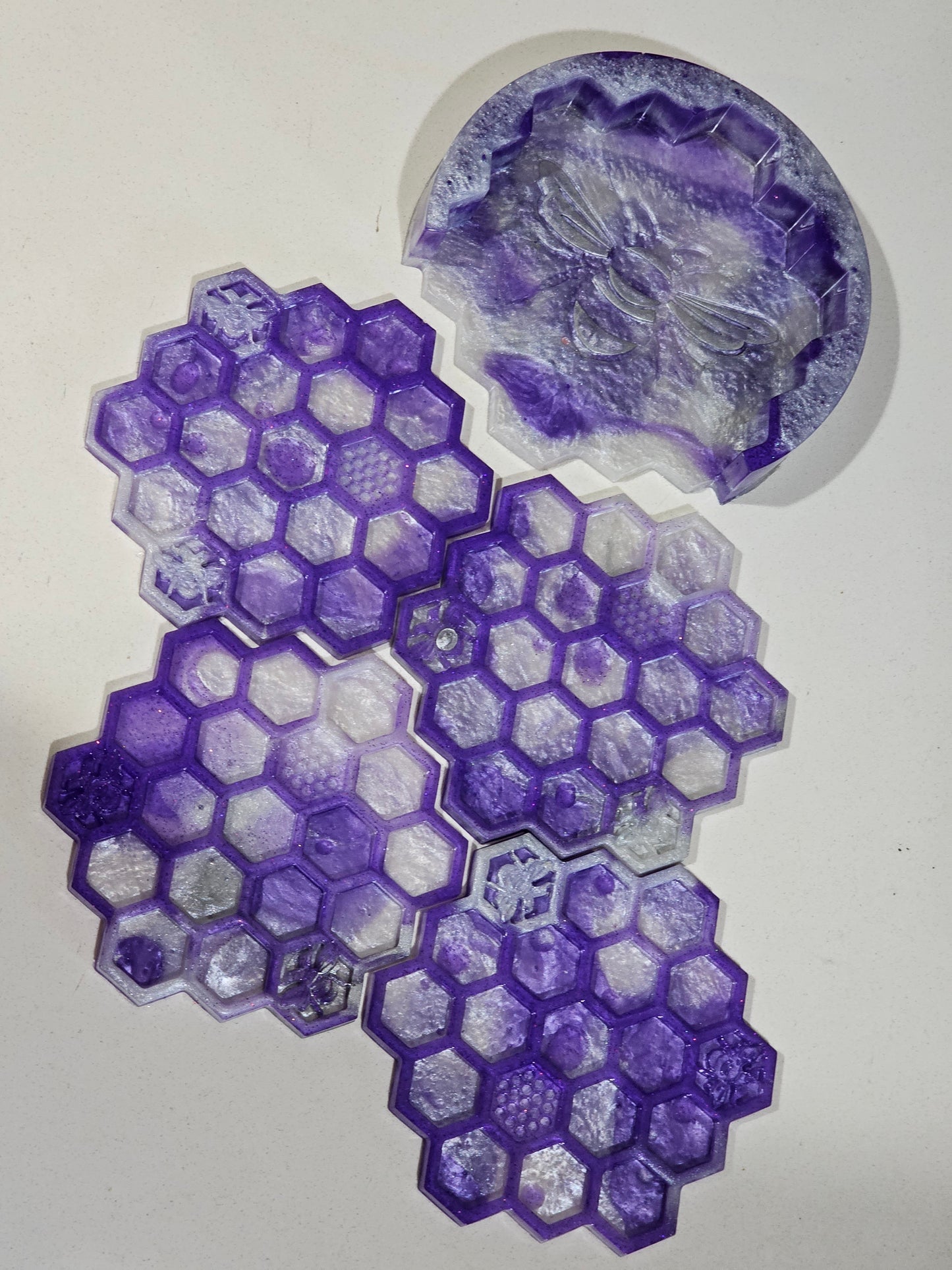 Honeycomb Coaster Set & Holder - Purple