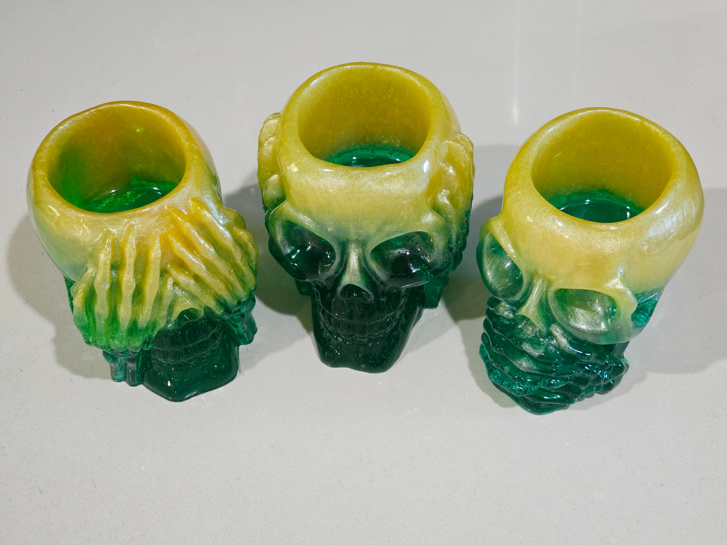 Mini Skull Pots -Green/Yellow